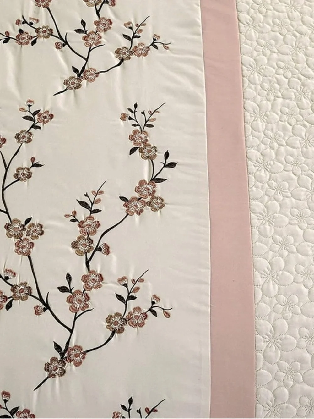 Floral Embroidered Pink and Cream king 3 piece Comforter Set